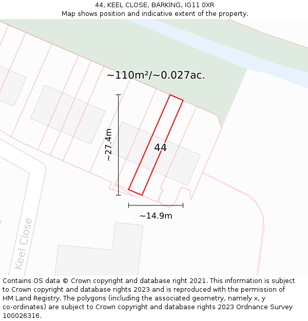 44, KEEL CLOSE, BARKING, IG11 0XR: Plot and title map