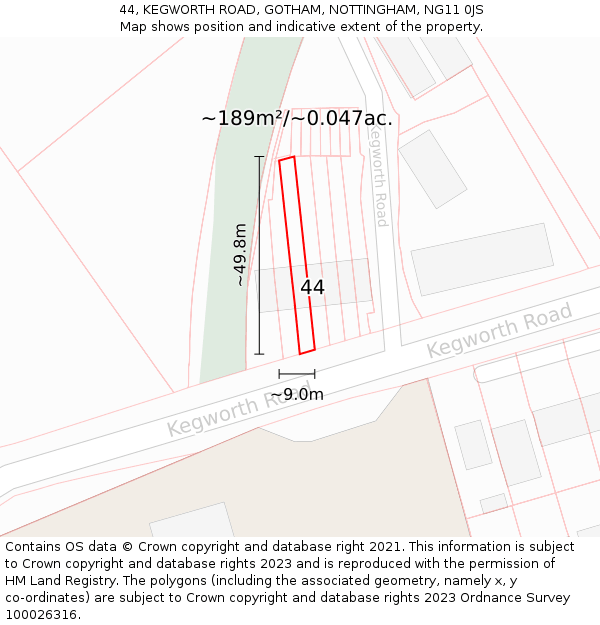 44, KEGWORTH ROAD, GOTHAM, NOTTINGHAM, NG11 0JS: Plot and title map
