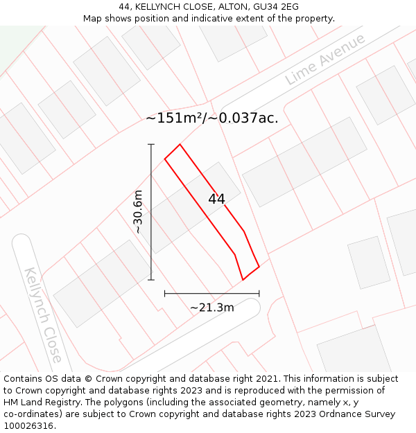 44, KELLYNCH CLOSE, ALTON, GU34 2EG: Plot and title map