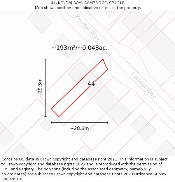 44, KENDAL WAY, CAMBRIDGE, CB4 1LR: Plot and title map