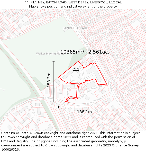 44, KILN HEY, EATON ROAD, WEST DERBY, LIVERPOOL, L12 2AL: Plot and title map