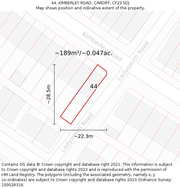 44, KIMBERLEY ROAD, CARDIFF, CF23 5DJ: Plot and title map