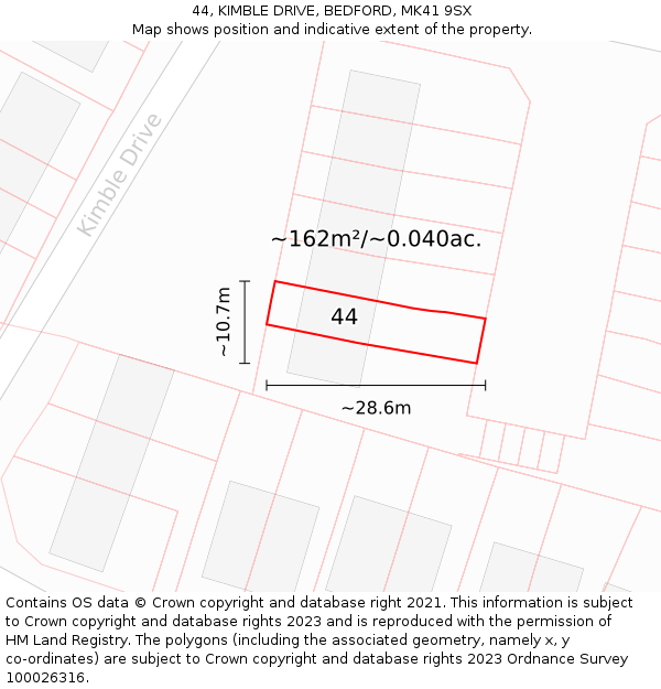 44, KIMBLE DRIVE, BEDFORD, MK41 9SX: Plot and title map