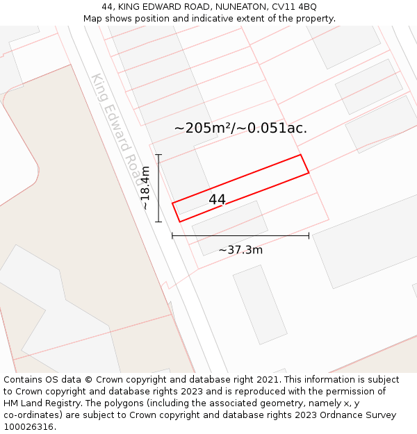 44, KING EDWARD ROAD, NUNEATON, CV11 4BQ: Plot and title map