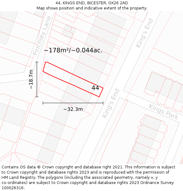44, KINGS END, BICESTER, OX26 2AD: Plot and title map