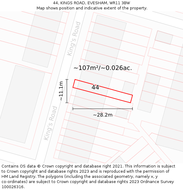 44, KINGS ROAD, EVESHAM, WR11 3BW: Plot and title map