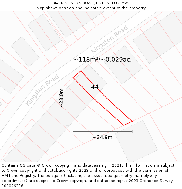 44, KINGSTON ROAD, LUTON, LU2 7SA: Plot and title map