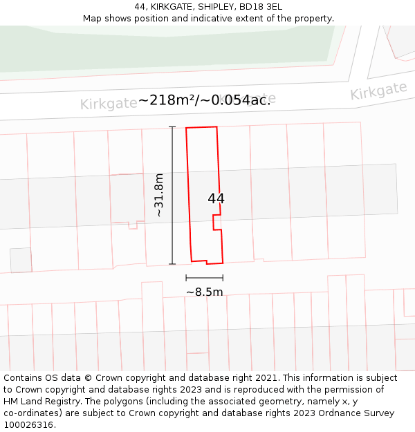 44, KIRKGATE, SHIPLEY, BD18 3EL: Plot and title map