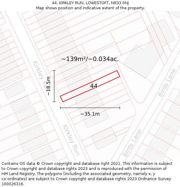 44, KIRKLEY RUN, LOWESTOFT, NR33 0NJ: Plot and title map