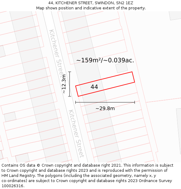 44, KITCHENER STREET, SWINDON, SN2 1EZ: Plot and title map