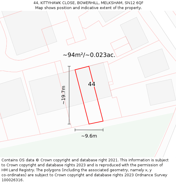 44, KITTYHAWK CLOSE, BOWERHILL, MELKSHAM, SN12 6QF: Plot and title map