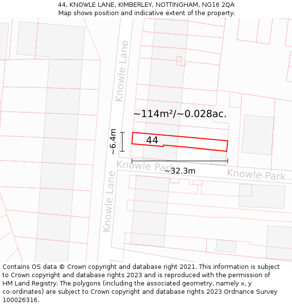 44, KNOWLE LANE, KIMBERLEY, NOTTINGHAM, NG16 2QA: Plot and title map