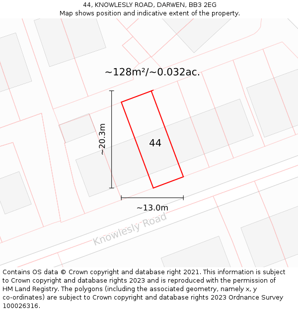 44, KNOWLESLY ROAD, DARWEN, BB3 2EG: Plot and title map