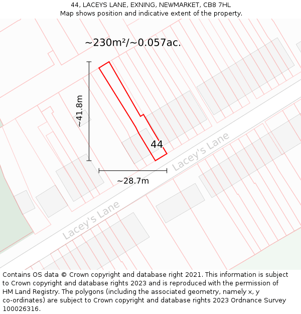 44, LACEYS LANE, EXNING, NEWMARKET, CB8 7HL: Plot and title map