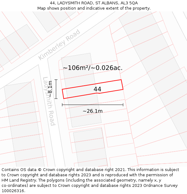 44, LADYSMITH ROAD, ST ALBANS, AL3 5QA: Plot and title map