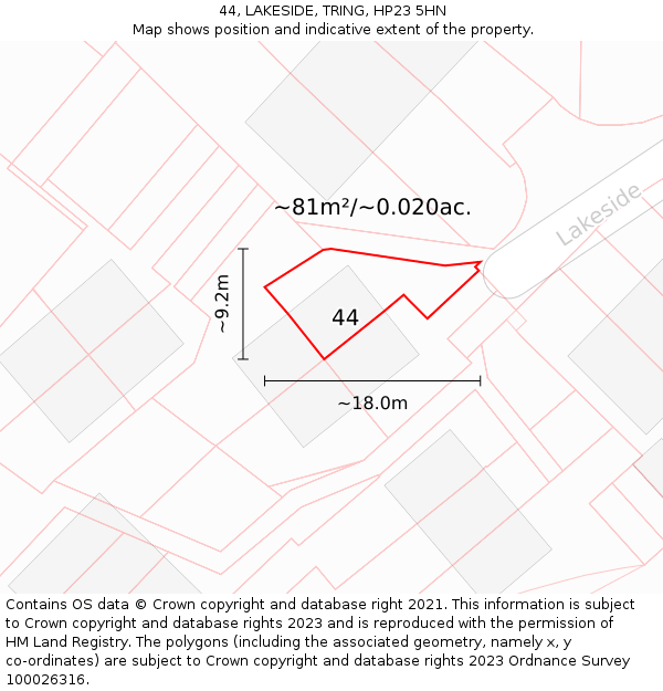 44, LAKESIDE, TRING, HP23 5HN: Plot and title map