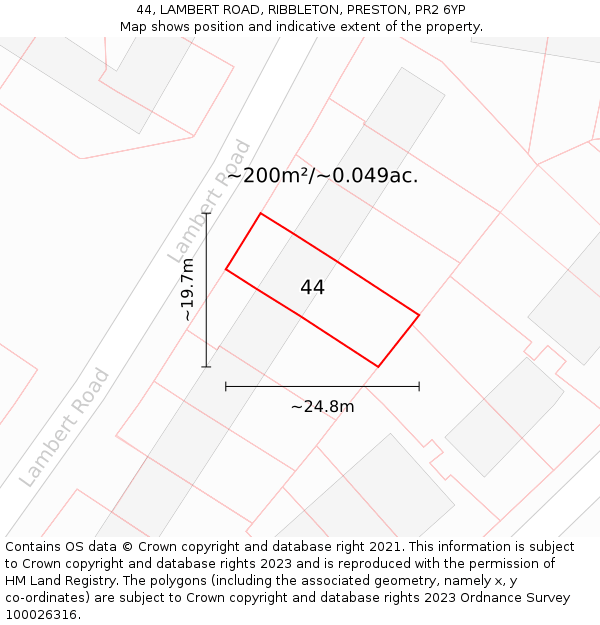 44, LAMBERT ROAD, RIBBLETON, PRESTON, PR2 6YP: Plot and title map