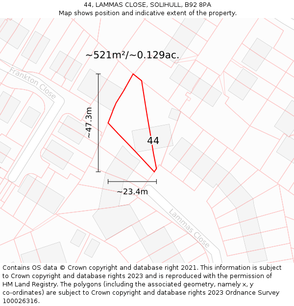 44, LAMMAS CLOSE, SOLIHULL, B92 8PA: Plot and title map