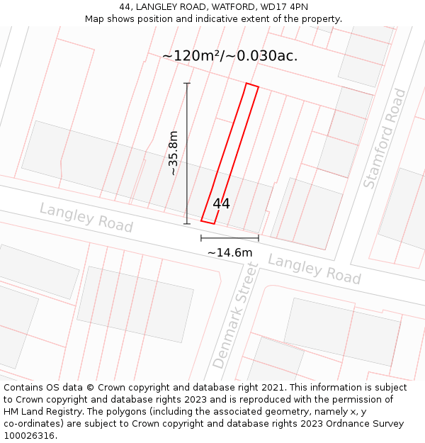 44, LANGLEY ROAD, WATFORD, WD17 4PN: Plot and title map