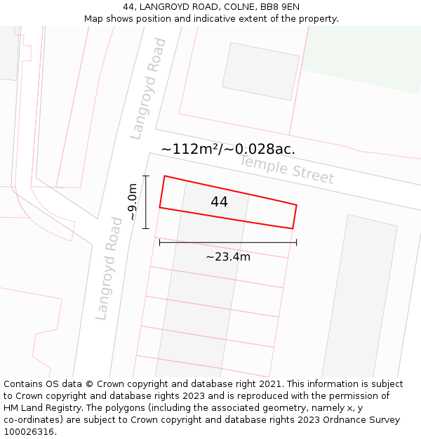 44, LANGROYD ROAD, COLNE, BB8 9EN: Plot and title map