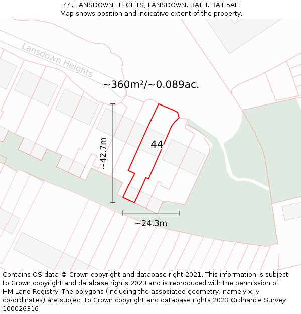 44, LANSDOWN HEIGHTS, LANSDOWN, BATH, BA1 5AE: Plot and title map