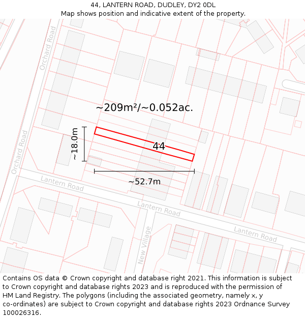 44, LANTERN ROAD, DUDLEY, DY2 0DL: Plot and title map
