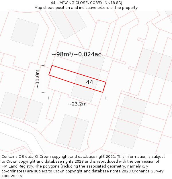 44, LAPWING CLOSE, CORBY, NN18 8DJ: Plot and title map