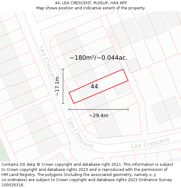 44, LEA CRESCENT, RUISLIP, HA4 6PP: Plot and title map