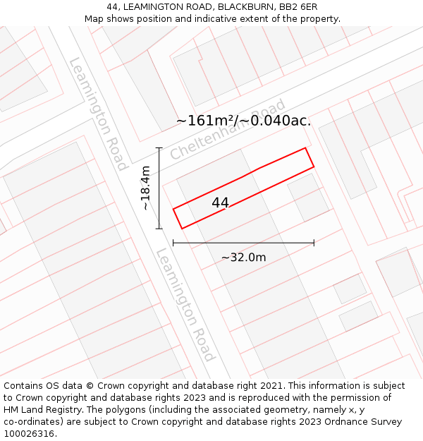 44, LEAMINGTON ROAD, BLACKBURN, BB2 6ER: Plot and title map