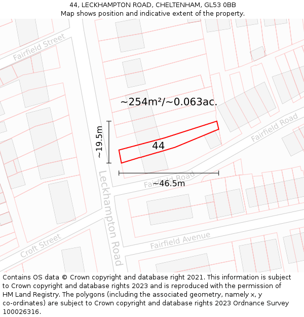 44, LECKHAMPTON ROAD, CHELTENHAM, GL53 0BB: Plot and title map
