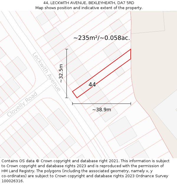 44, LECKWITH AVENUE, BEXLEYHEATH, DA7 5RD: Plot and title map