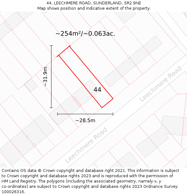 44, LEECHMERE ROAD, SUNDERLAND, SR2 9NE: Plot and title map