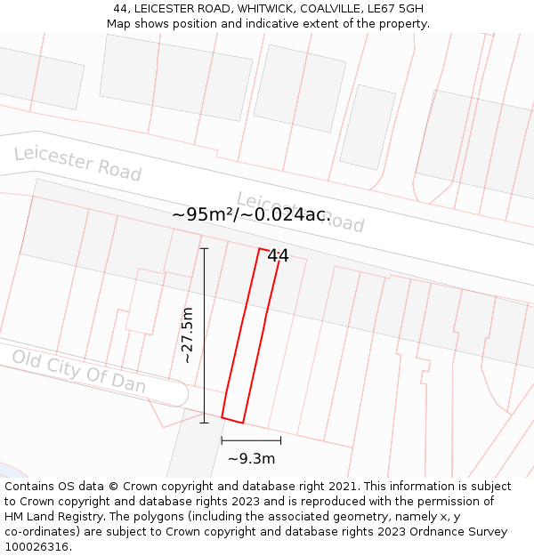 44, LEICESTER ROAD, WHITWICK, COALVILLE, LE67 5GH: Plot and title map