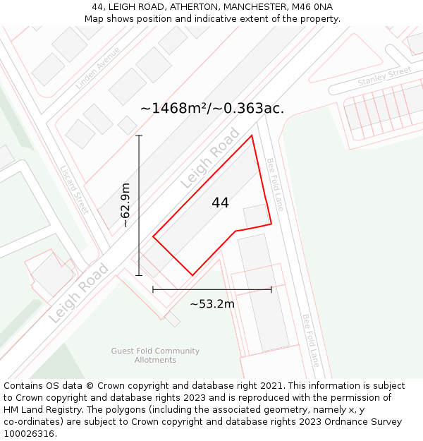 44, LEIGH ROAD, ATHERTON, MANCHESTER, M46 0NA: Plot and title map