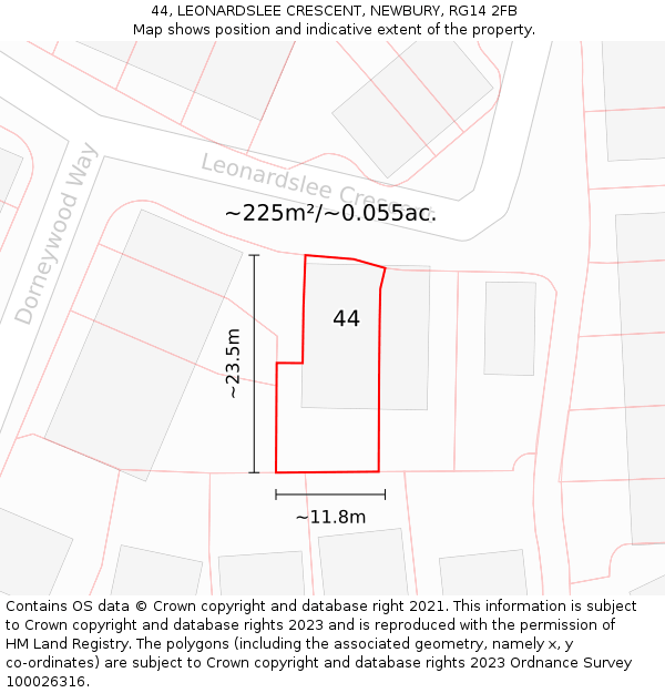 44, LEONARDSLEE CRESCENT, NEWBURY, RG14 2FB: Plot and title map