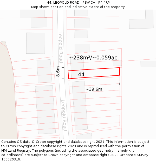 44, LEOPOLD ROAD, IPSWICH, IP4 4RP: Plot and title map
