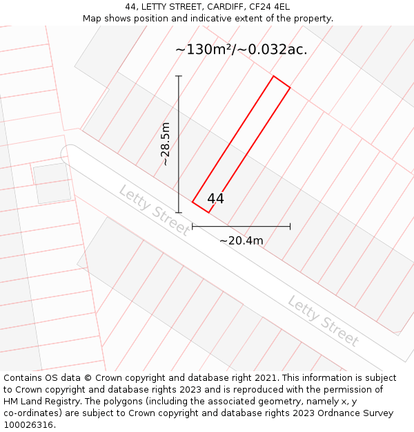 44, LETTY STREET, CARDIFF, CF24 4EL: Plot and title map