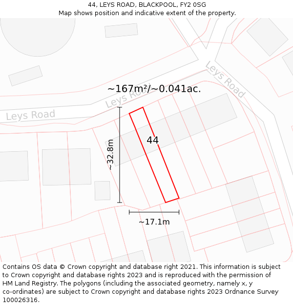 44, LEYS ROAD, BLACKPOOL, FY2 0SG: Plot and title map