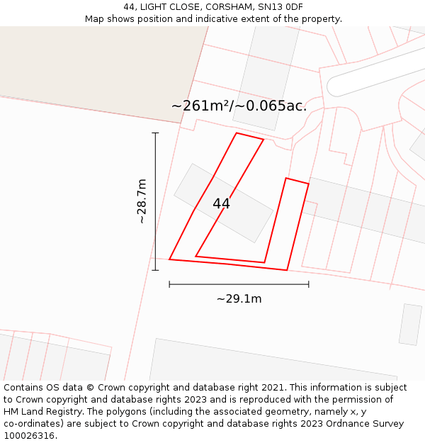 44, LIGHT CLOSE, CORSHAM, SN13 0DF: Plot and title map