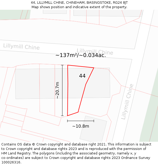 44, LILLYMILL CHINE, CHINEHAM, BASINGSTOKE, RG24 8JT: Plot and title map