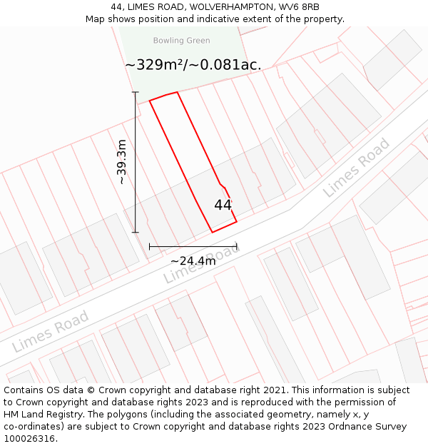 44, LIMES ROAD, WOLVERHAMPTON, WV6 8RB: Plot and title map