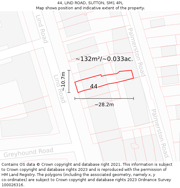 44, LIND ROAD, SUTTON, SM1 4PL: Plot and title map