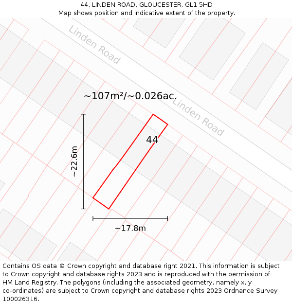 44, LINDEN ROAD, GLOUCESTER, GL1 5HD: Plot and title map