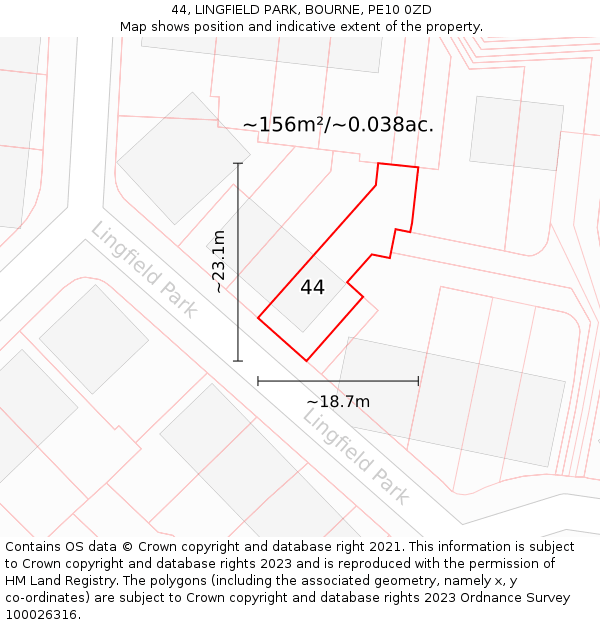 44, LINGFIELD PARK, BOURNE, PE10 0ZD: Plot and title map