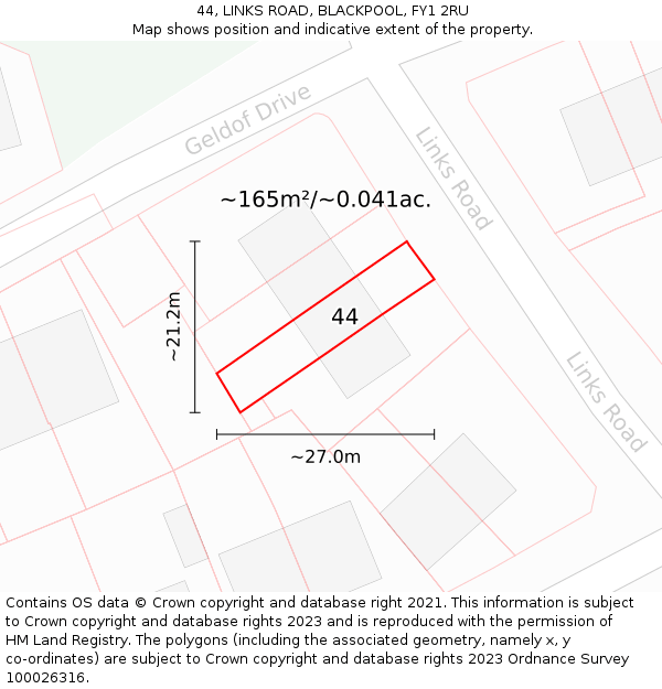 44, LINKS ROAD, BLACKPOOL, FY1 2RU: Plot and title map