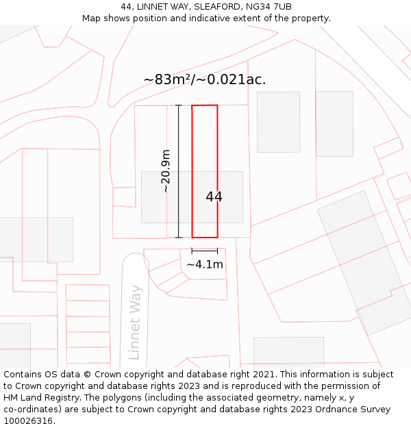 44, LINNET WAY, SLEAFORD, NG34 7UB: Plot and title map