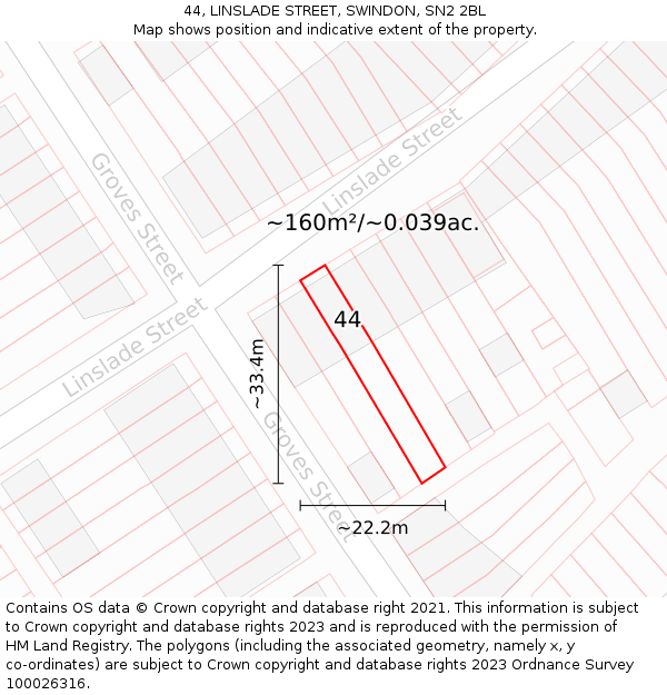 44, LINSLADE STREET, SWINDON, SN2 2BL: Plot and title map