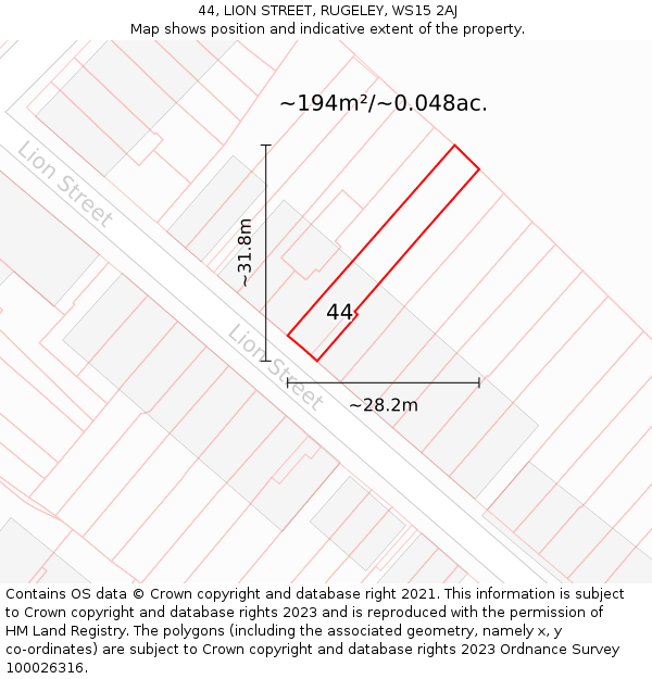 44, LION STREET, RUGELEY, WS15 2AJ: Plot and title map