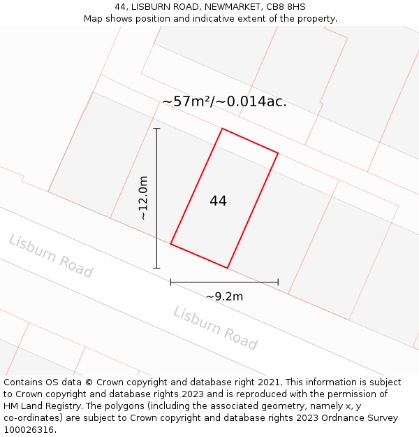 44, LISBURN ROAD, NEWMARKET, CB8 8HS: Plot and title map