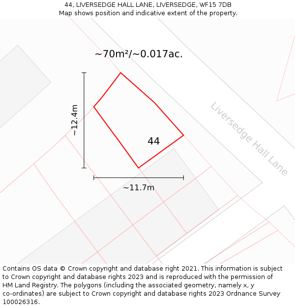 44, LIVERSEDGE HALL LANE, LIVERSEDGE, WF15 7DB: Plot and title map